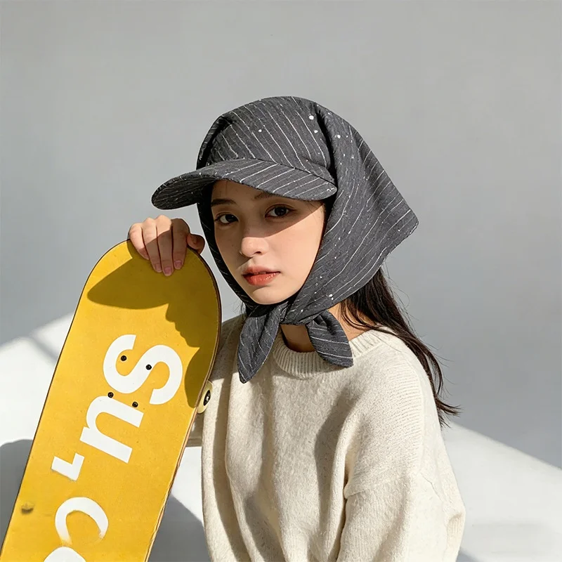 

Корейская модная бейсболка с яркими полосками и стразами, женская, весна-лето, новый стиль, повседневная, универсальная, солнцезащитная, с шарфом-повязкой на голову