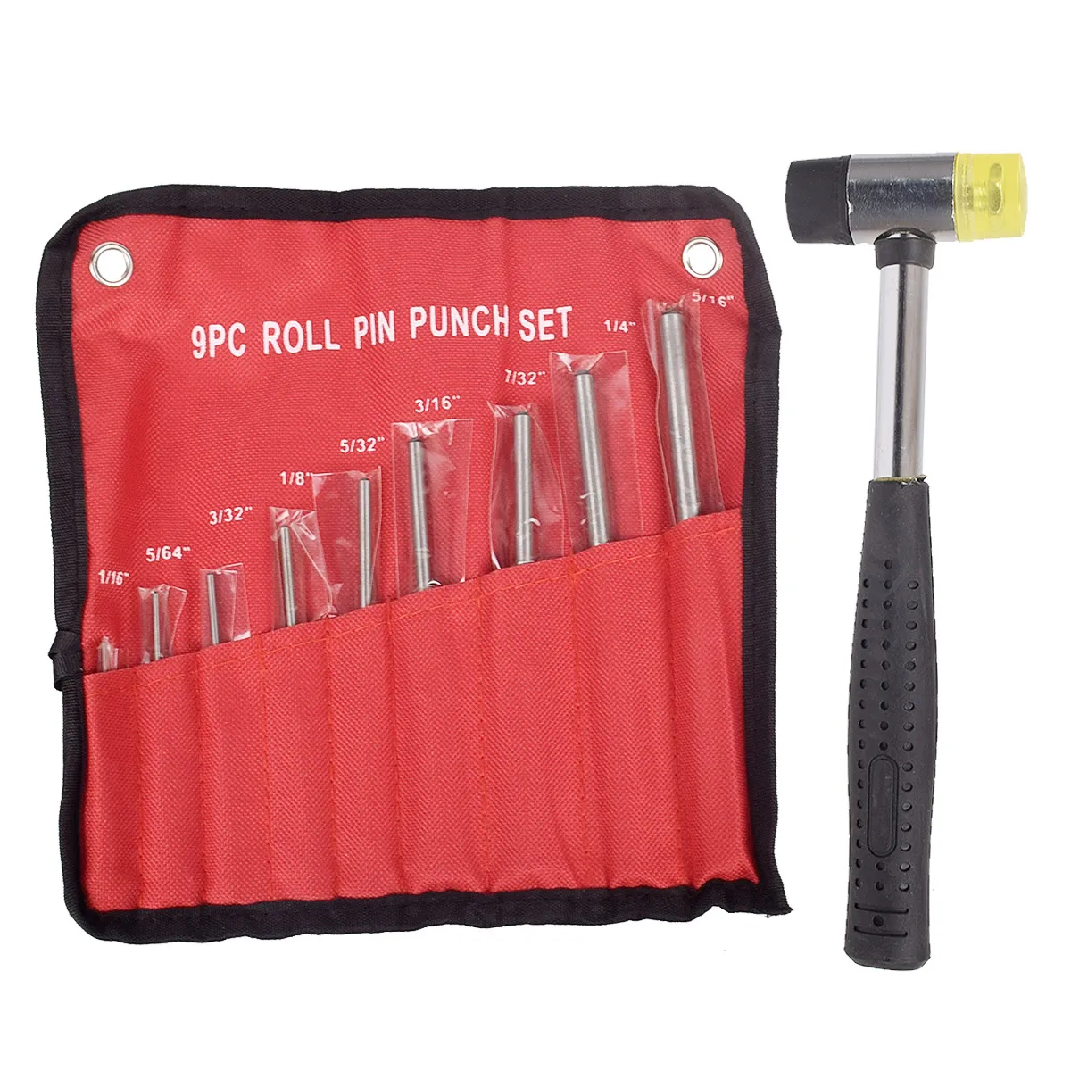 Roll Pin Punch Set With Storage Pouch Smithing Punch Removing Repair Tools With Bench Block Pin Punches And Hammer