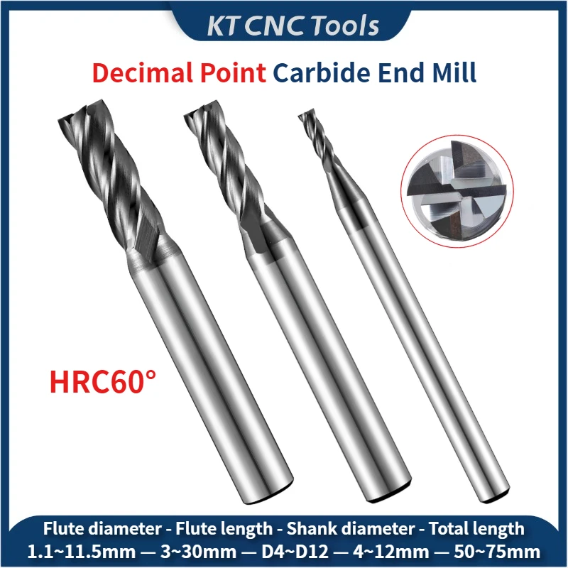 

HRC60 4Flute Tungsten Steel Carbide Nano Coating Flat End Mills For CNC Machining Center Milling Cutter Tools 4-Flute Flat End