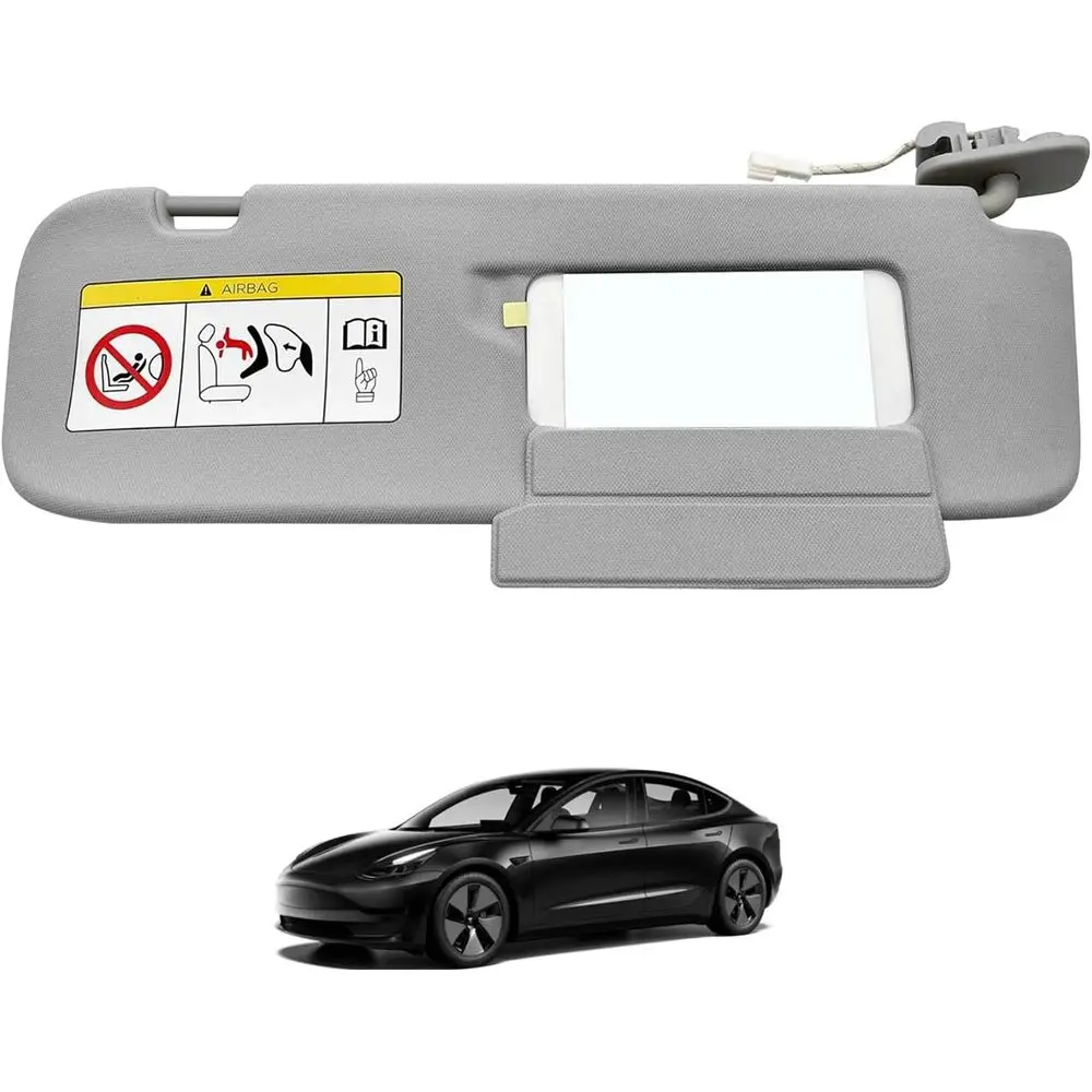 Sun Visor Passenger Side Right RH Gray with Mirror & Light Compatible with Tesla Model 3; Model Y 2017 2018 2019 2020 Replace 10