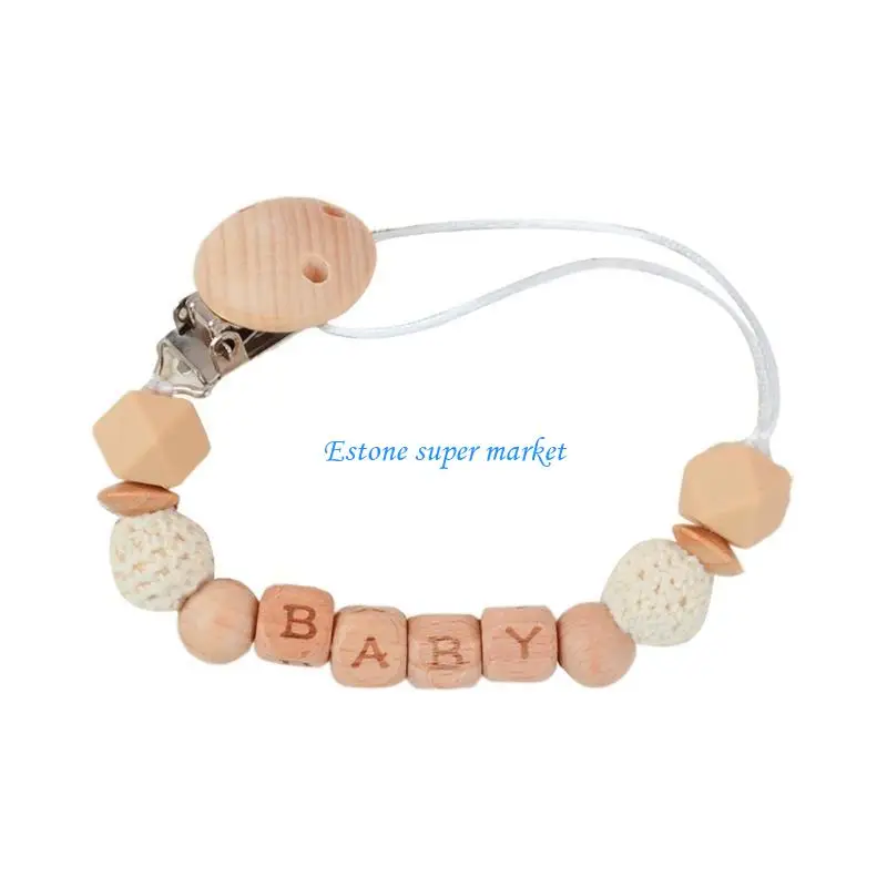 

090B Baby Pacifier Clip Chain Silicone & Beech Bead Teething Toy Anti Lost Strap