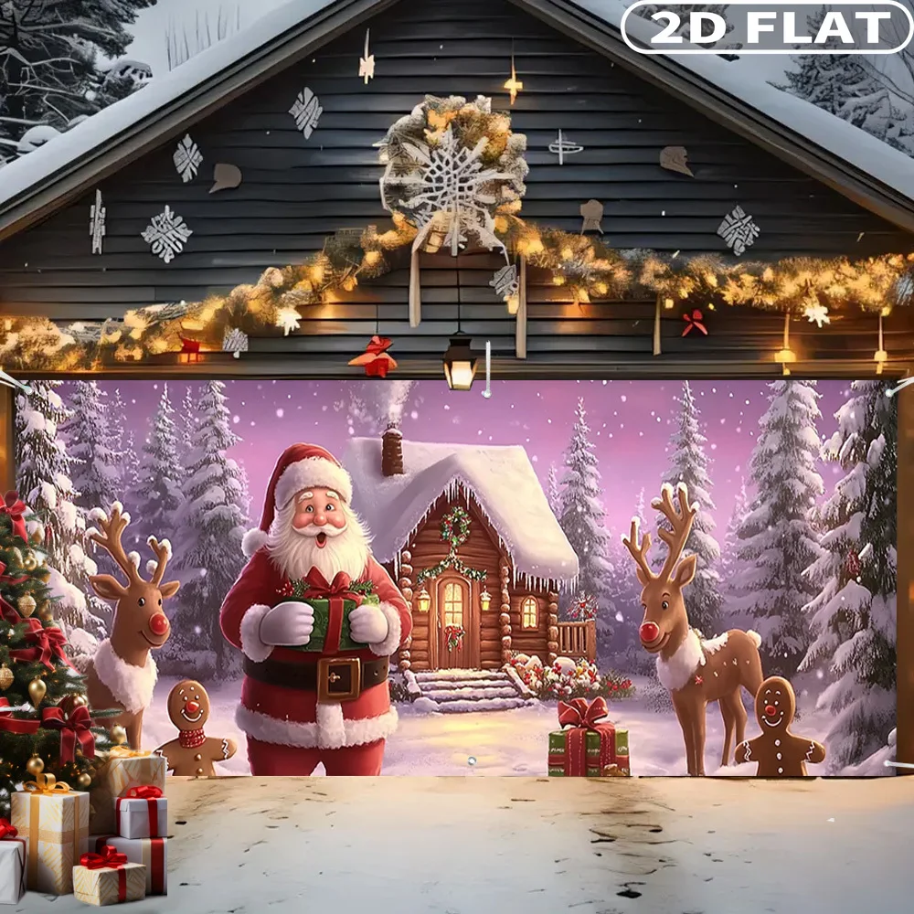 

1pc Festive Santa Claus Gingerbread House Garage Door Decoration, Festive Backdrops & Banners - Vibrant Holiday Scene Decor