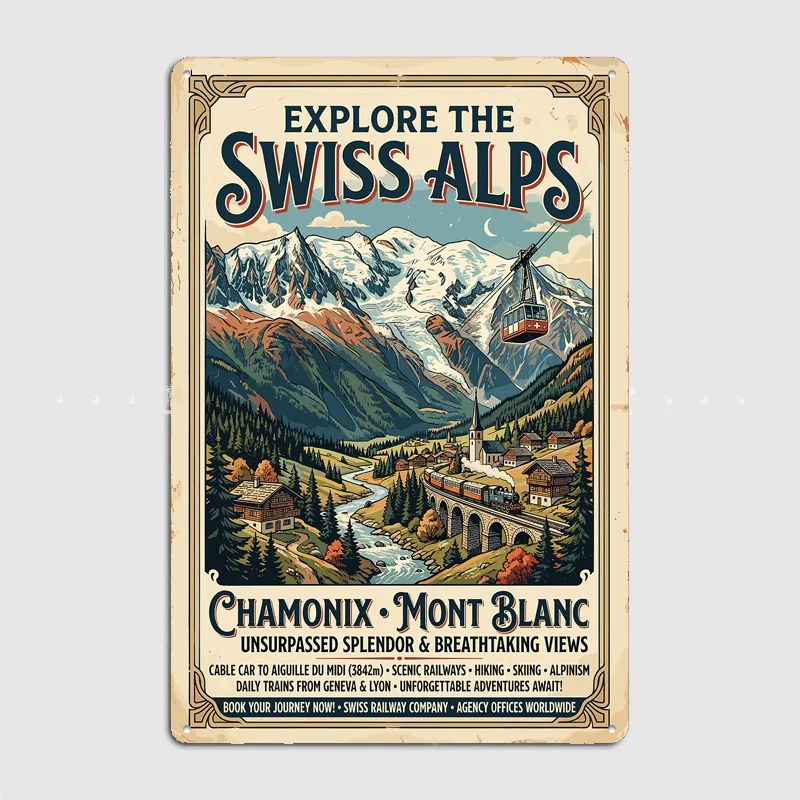 Explore the Swiss Alps Vintage  Metal Custom Sign Living Room Wall Indoor Decor Room Decoration Bedroom Posters Home Decor