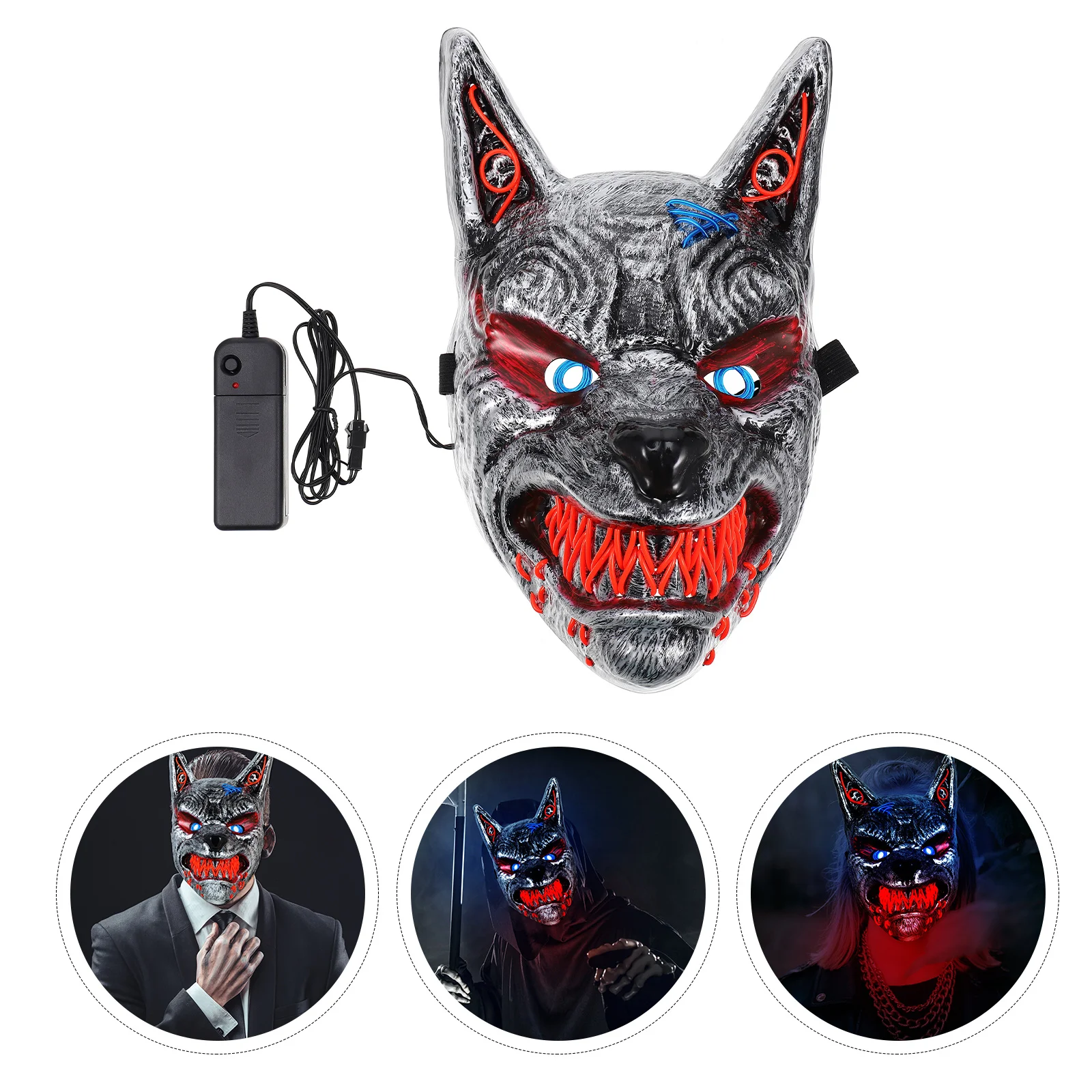 1Pcs LED Halloween Mask Wolf Head Glow Mask Light Up Scary Horror Party Supplies Costume Party Supplies Face Cover for Halloween