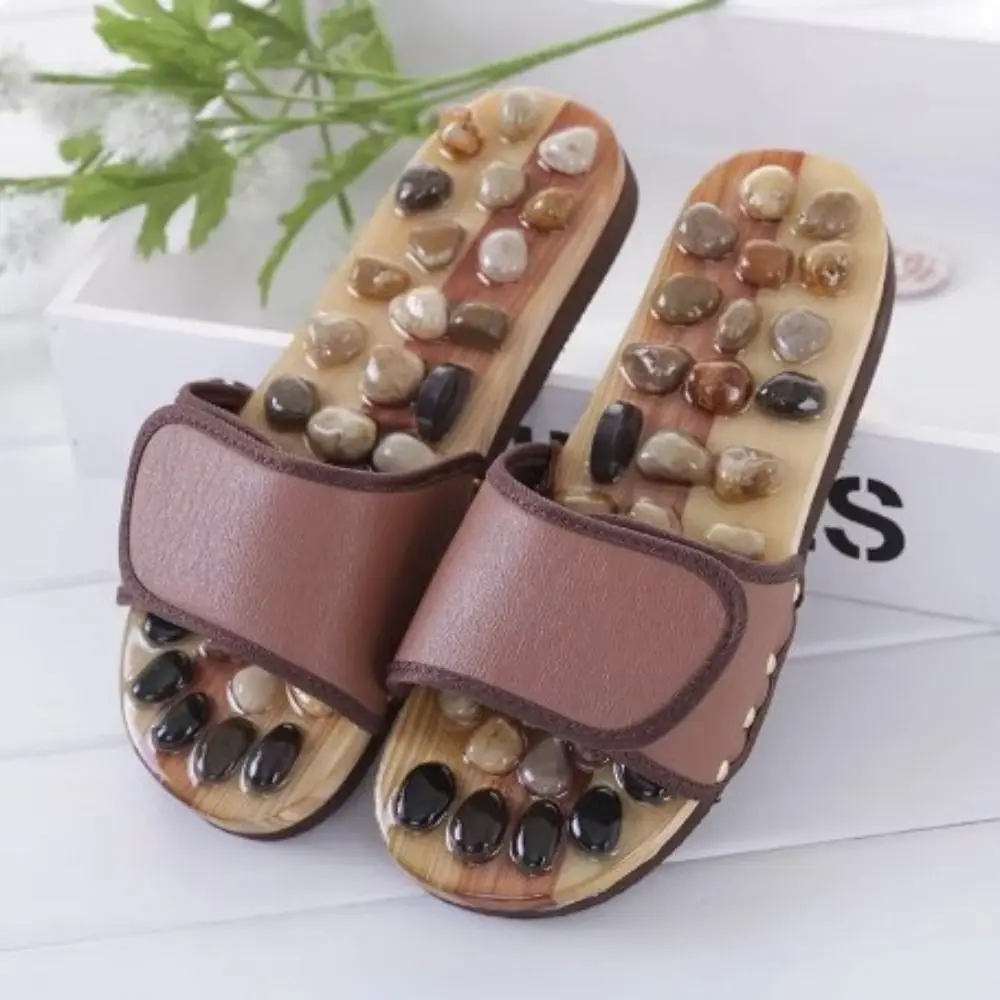 

Natural Pebbles Acupressure Massage Slippers Feet Care Anti-slip Massage Stone Sandals Adjustable Rotating Foot Massager Shoes