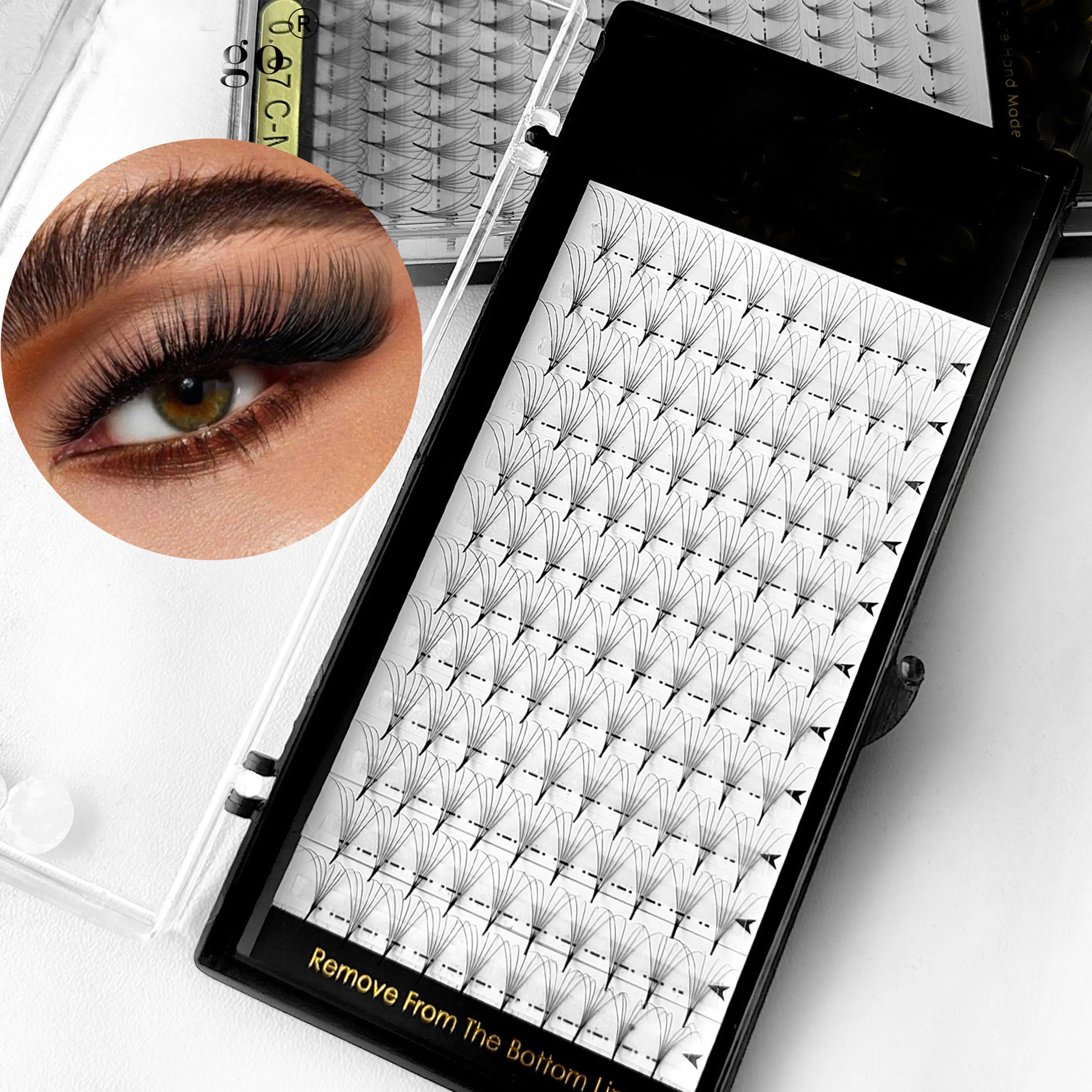 6D Pointy Base Premade Fan Lashes CC Curl Promade Fan Lash Extensions 0.07mm Russian Promade Fan Eyelash Extensions