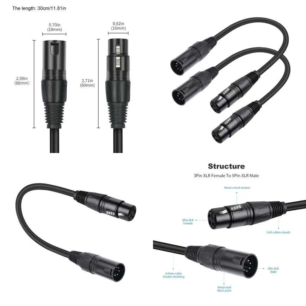 

Y1UB 5Pin To 3Pin Auditory Conversion Connection Cable For Professional Auditory And Lighting Equipment, 12Inches