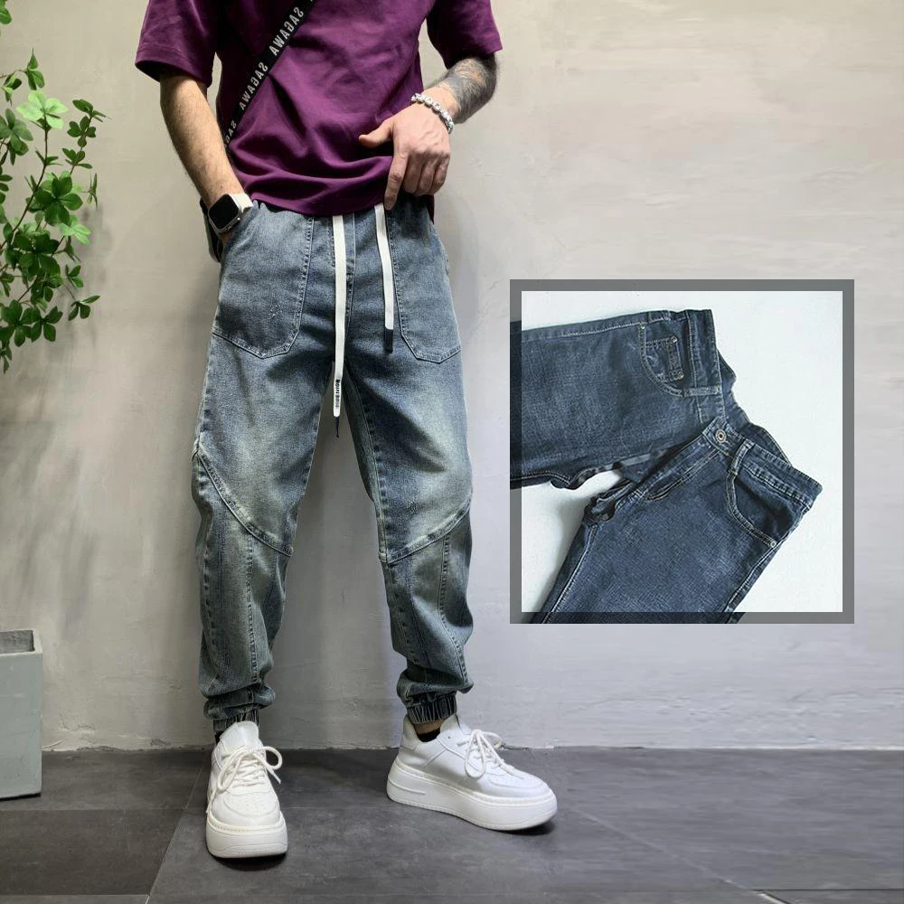 

High End Comfortable Denim Slacks Invisible Open Crotch Outdoor Sex Old Jeans Men's Handsome Nine Point Pants Pencil Trousers