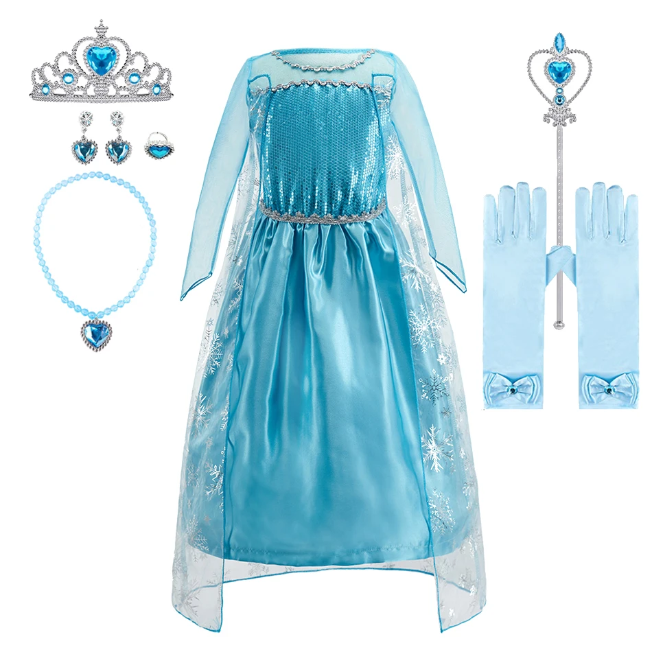 Kinderen Anna Elsa Jurk Meisjes Prinses Cosplay Kostuum Kids Snow Queen Lovertjes Elegante Jurk Meisje Kerst Carnaval Kleding