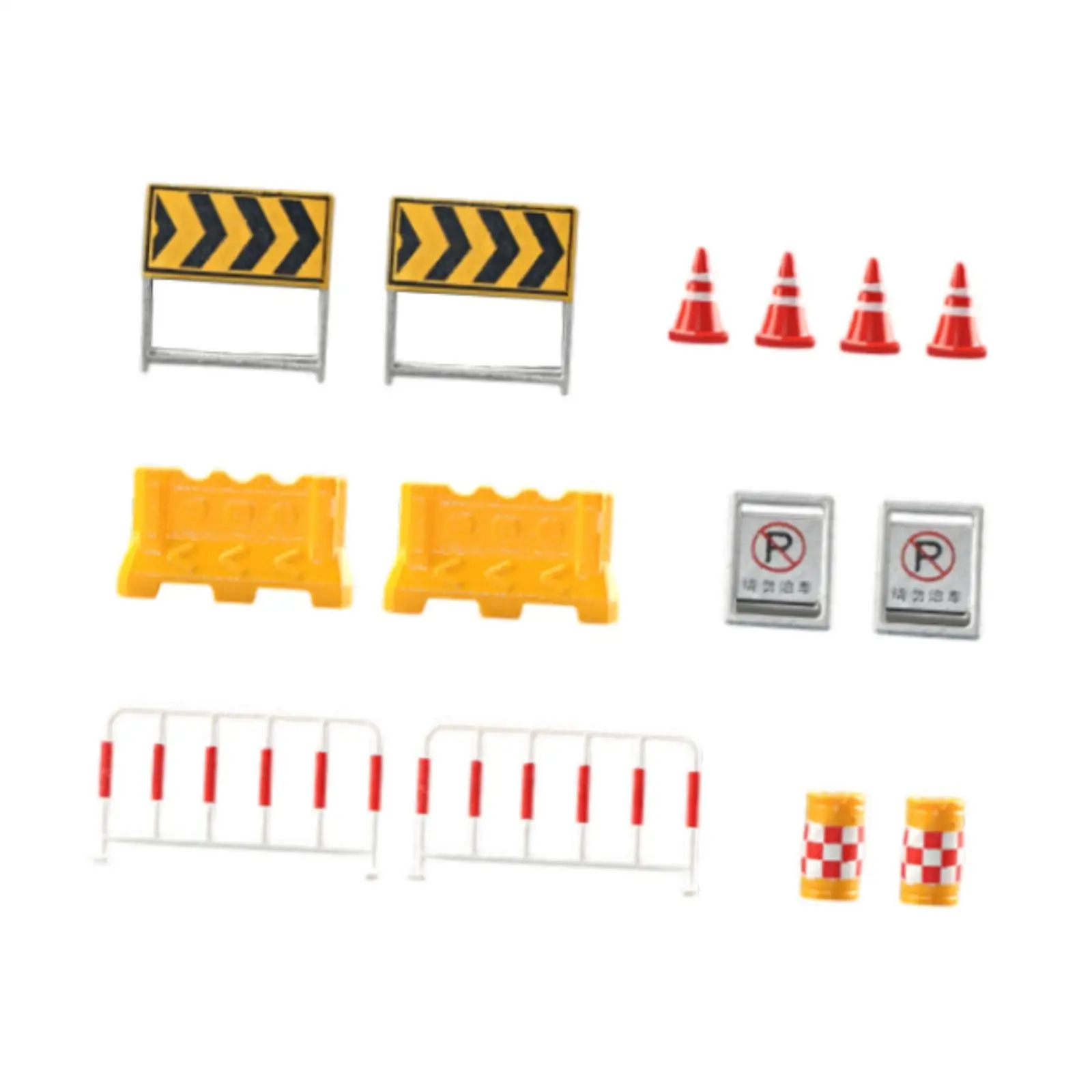 14x Mini Roadblocks Toyset 1/64 Scale Road Signs Miniature Construction Traffic Signs for Diorama Photography Props Ornament