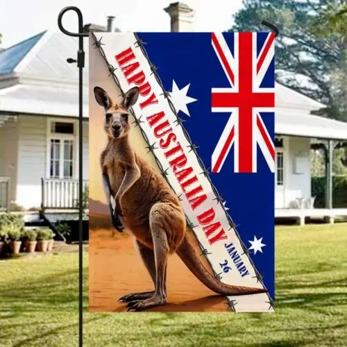 Happy Australia Day Kangaroo Astralian Flag Garden Flag