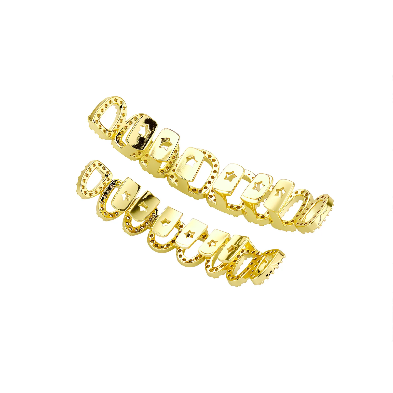 TOPGRILLZ Hollow Window Grillz Set 8 Oben 8 Unten Vergoldetes Kupfer mit CZ-Besetzter Kante Hip-Hop Dekorativer Zahnschmuck für Männer und Frauen – Detail 12