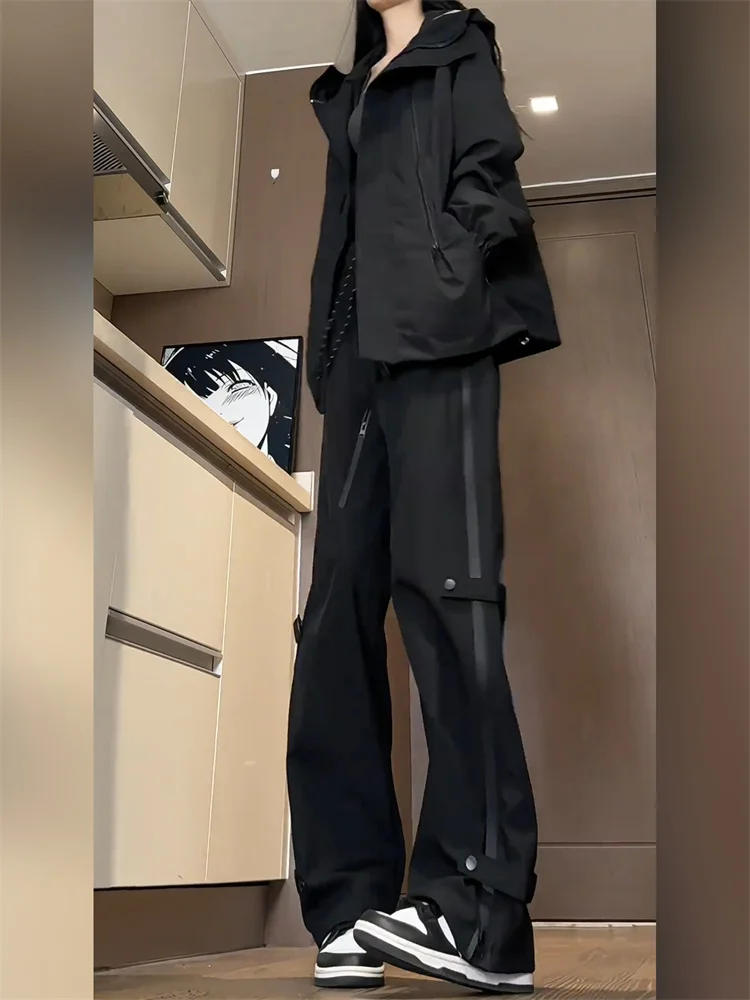 

Men's Straight Leg Cargo Pants Zipper Side kets American Workwear Sle Mountain Climbing Trousers Casual Loose Fit