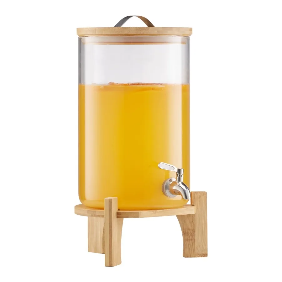 

2.2 Gallon Glass Beverage Dispenser with Natural Wood Stand Rust-Resistant Stainless Steel Spigot Clear, Elegant Serving Soluti