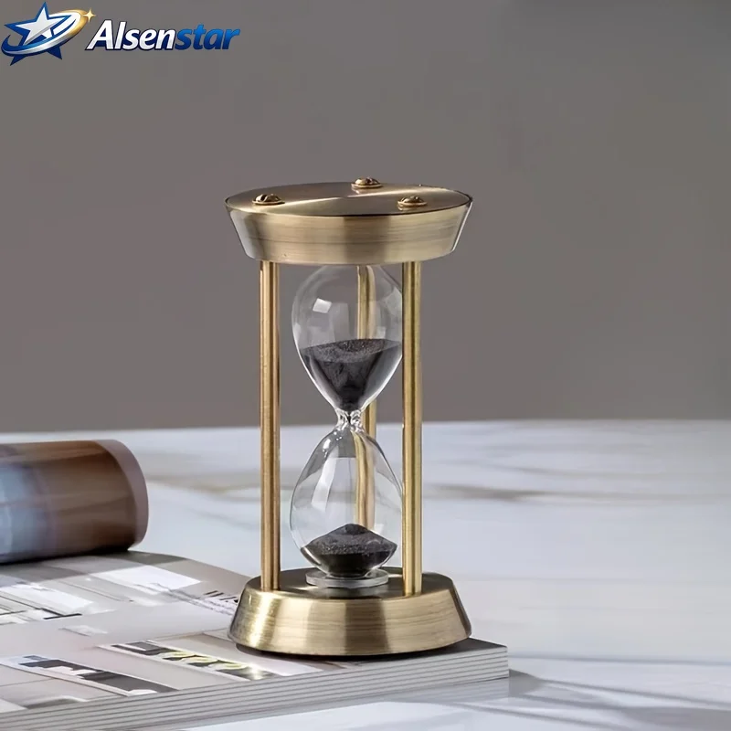 1pc Elegant 10-Minute Bronze Sand Timer Vintage Glass Metal No Batteries Home Office Desktop Decor Ideal Gift Idea