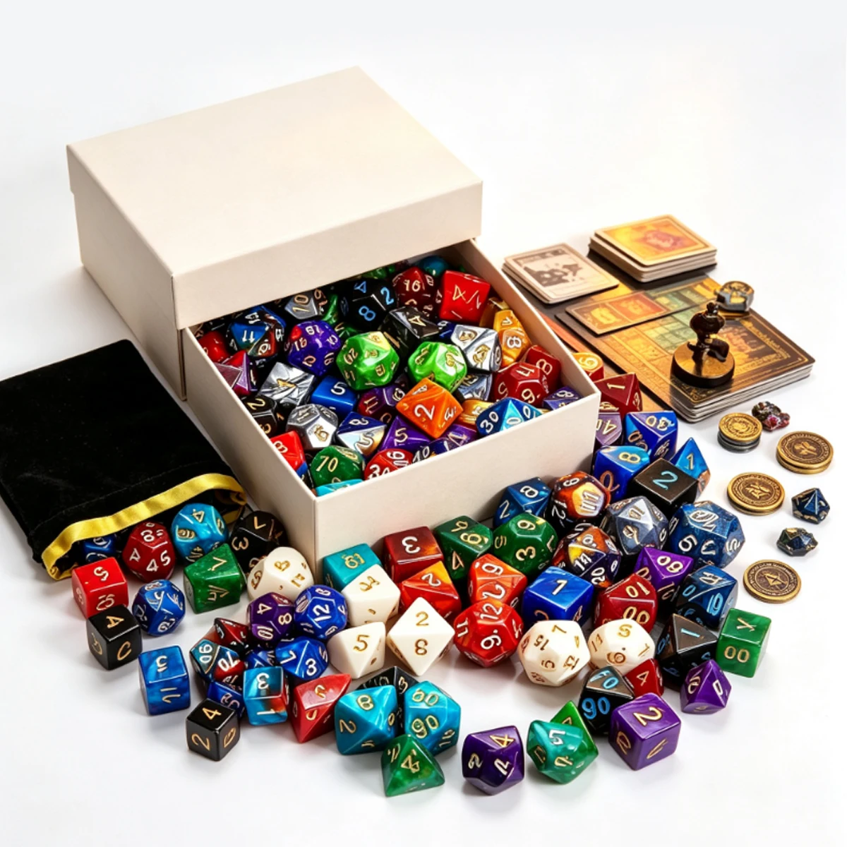 49Pcs 7-Color RPG Dice Set – 7 Complete D4-D20 Sets with Black Storage Pouches, Ideal for Great Gift Gamers ZSY