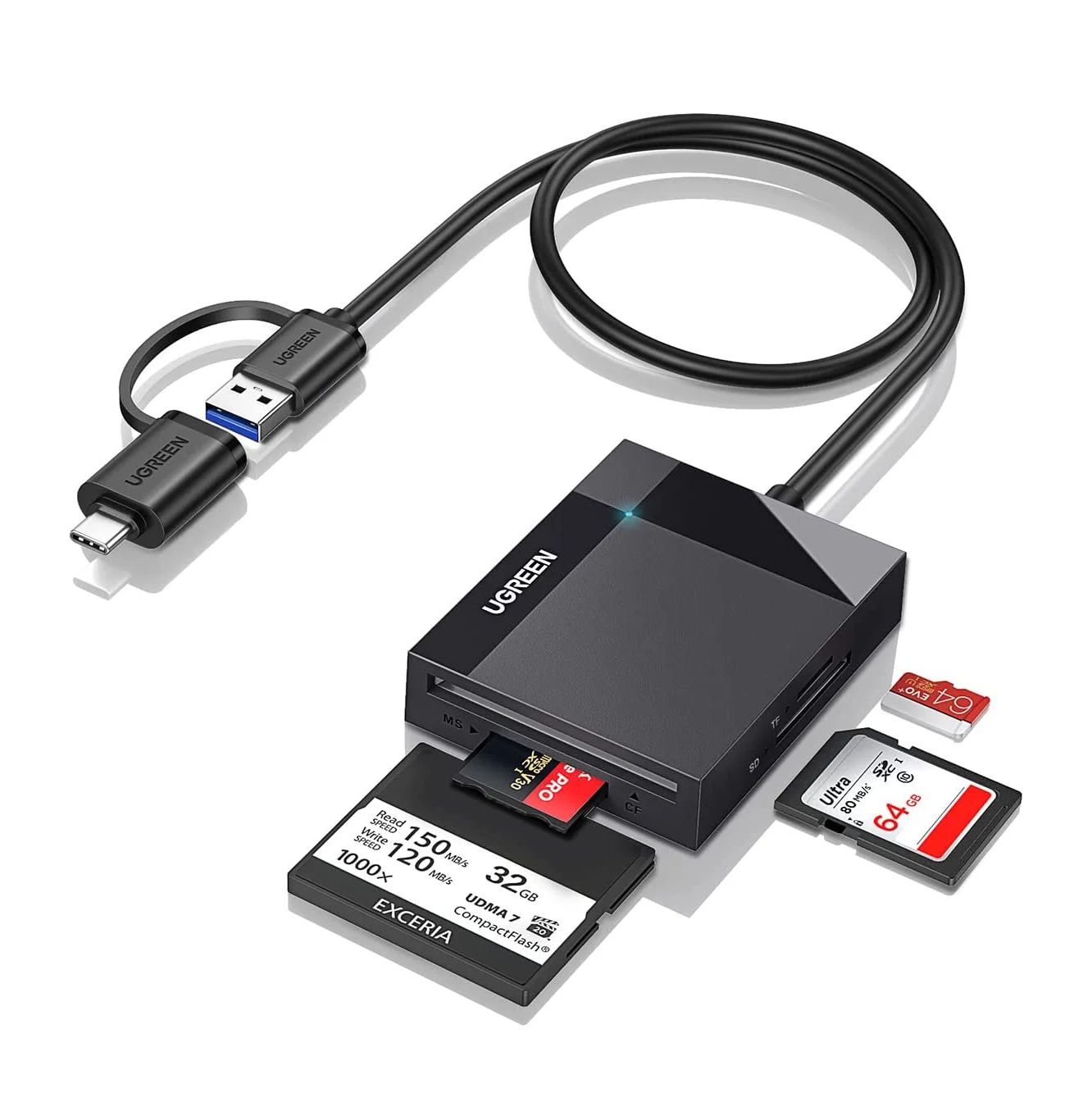 UGREEN Lettore di schede SD USB C USB 3.0 Adattatore multi scheda di memoria Lettore di schede per fotocamera flash compatto SD MS CF esterno