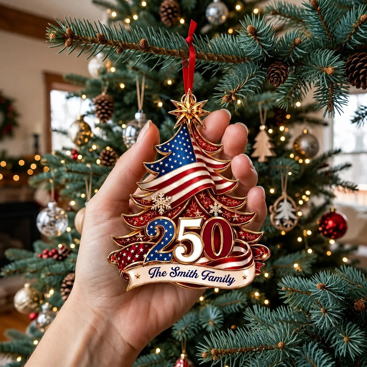United States 250th Anniversary Patriotic Christmas Tree Ornament Double Layer Acrylic  Christmas Festive Hanging Decoration