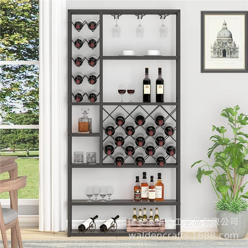 Retro wrought iron home floor-to-ceiling wine rack cabinet red storage display rack glass rack 3