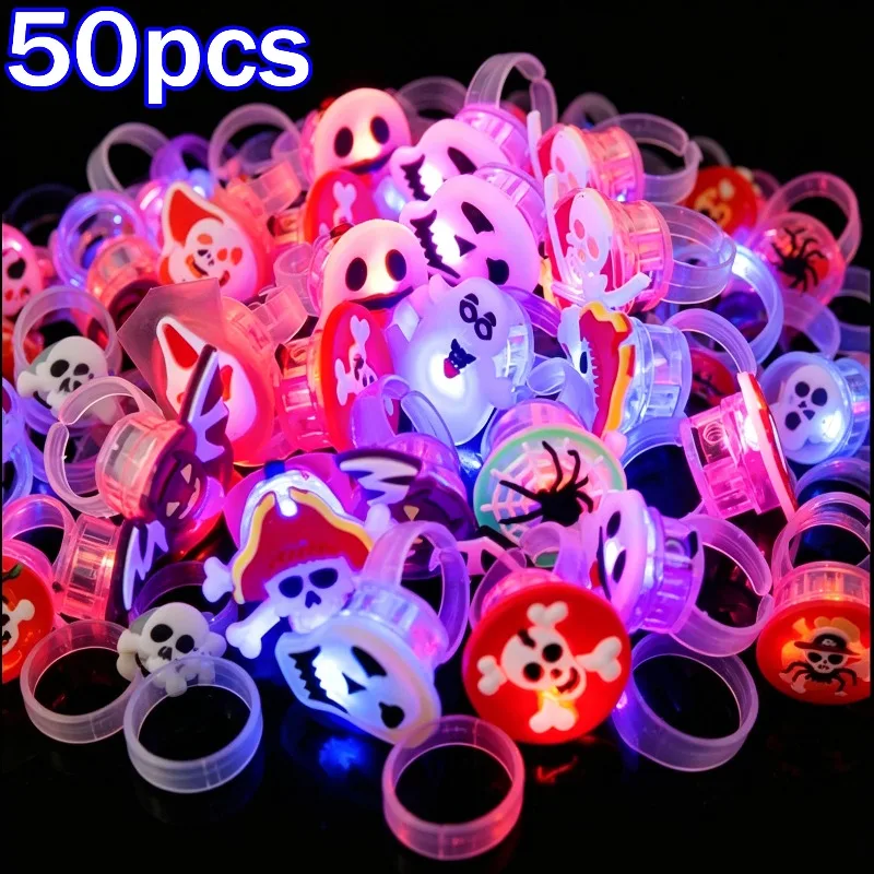 Halloween Themed Luminous Finger Ring LED Flash Finger Lights Fun Gift Accessories for Halloween Party Dress Up Club Decorations