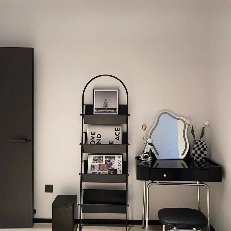 Living room book ornament display rack, black medieval magazine rack, book and newspaper rack