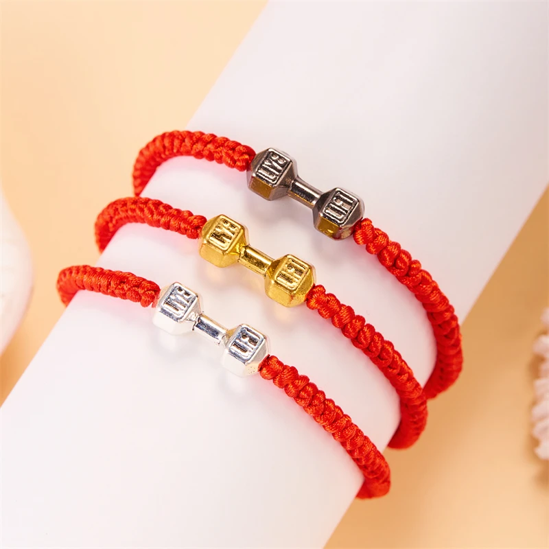 Fitness Dumbbell Energy Charm Bracelet For Men Handmade Braided Rope Barbell Bracelets Bangles Gym Fitness Friendship Jewelry