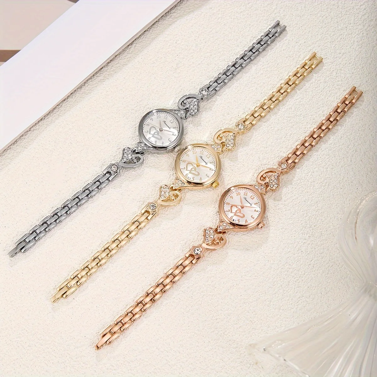 1/3PCS Elegant Women Quartz Watch Fashion Rhinestone Hearts Bracelet Band Ladies Wristwatch Reloj Mujer（Without Box）