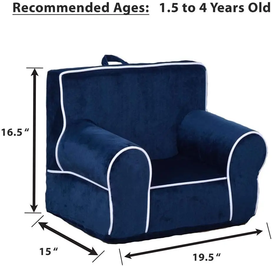 Chaise personnalisée pour tout-petits de 1.5 à 4 ans, chaise créative, bleu avec passepoil blanc