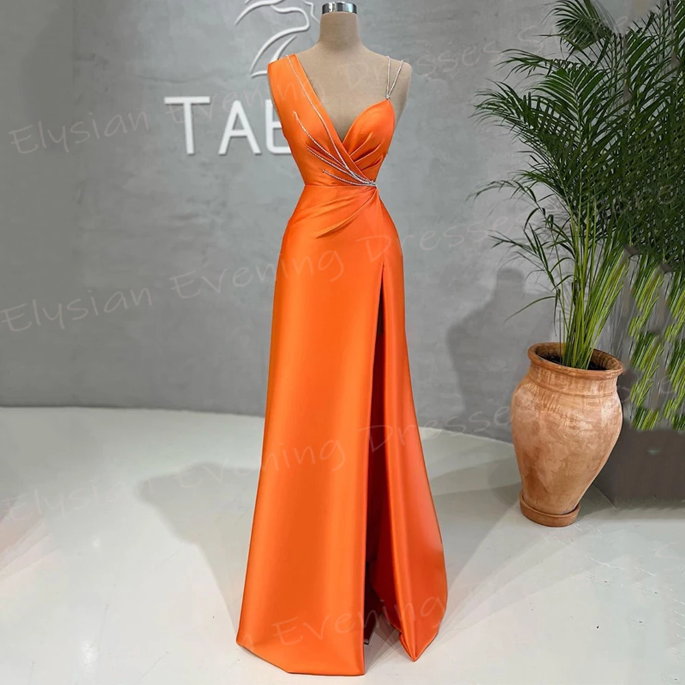 Simple Generous Orange Women's Mermaid Charming Evening Dresses Classic Sleeveless V Neck Prom Gowns Formal Party Robe De Bal