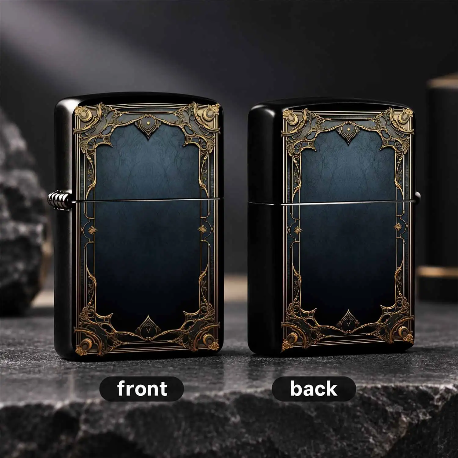 Vintage Gold Ornate Frame Dark Textured Premium Alloy Wear-Resistant Body Retro Art Pattern Desktop Ornament Men'S Collectible Gift For Birthday Holiday Business Present Windproof Portable A Fun And Humorous Lighter