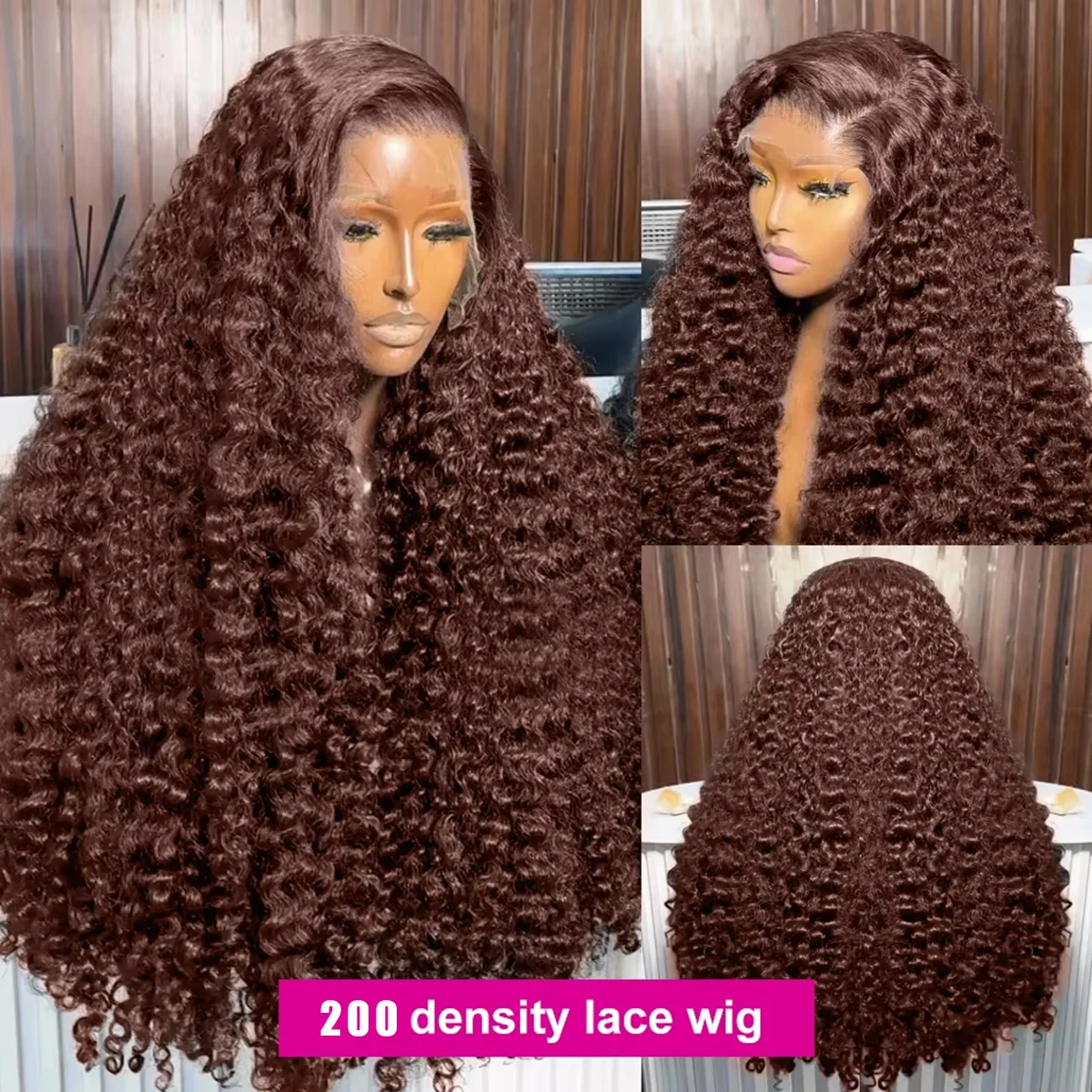 220 밀도 초콜릿 브라운 곱슬머리 인모 가발 30 42인치 HD 13x4 레이스 프론탈 가발 딥 웨이브 100% 인모 가발 여성용