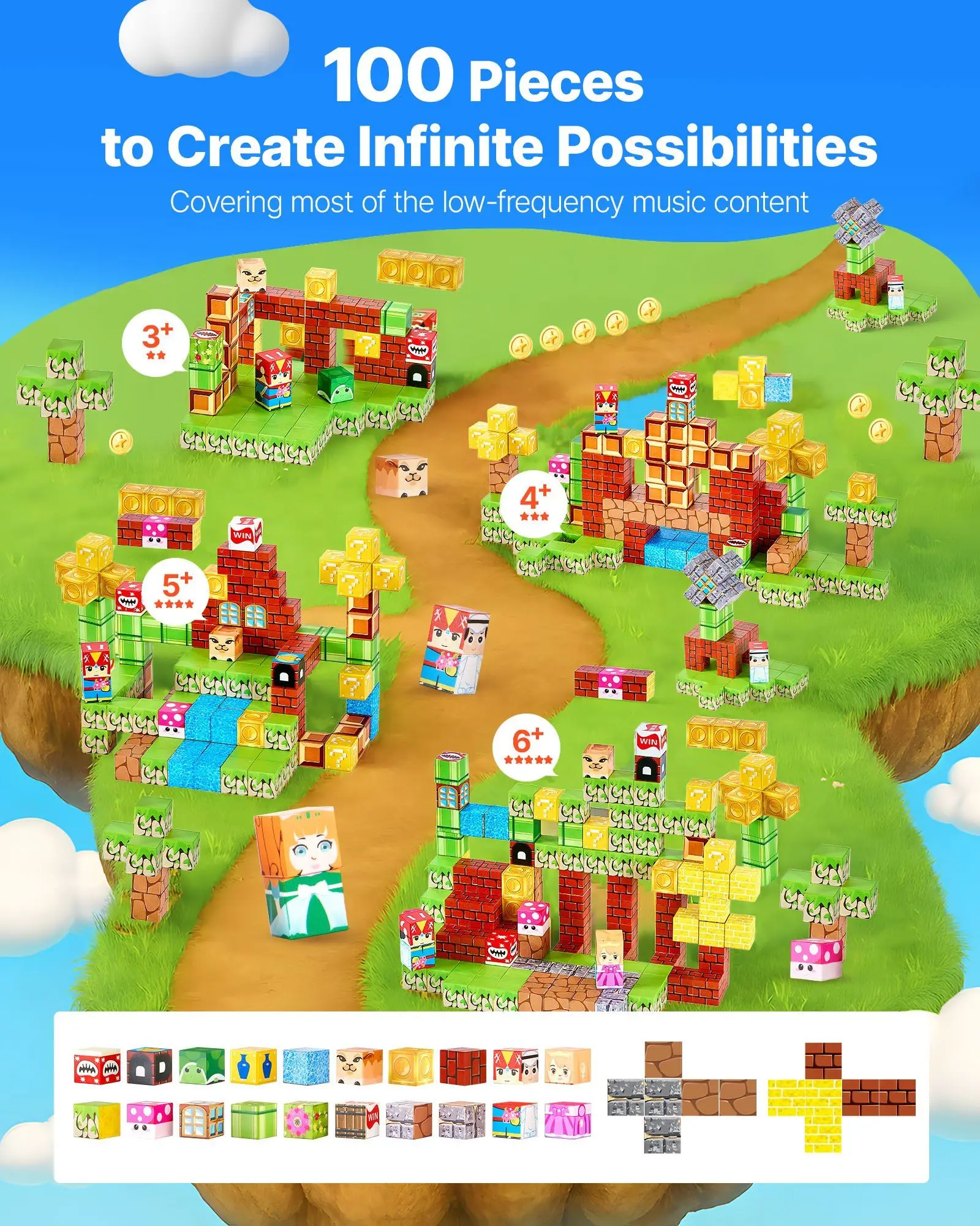 100 pièces blocs magnétiques jouets de construction pour enfants, jouets sensoriels STEM Montessori avec sac de rangement, carreaux magnétiques empilables éducatifs