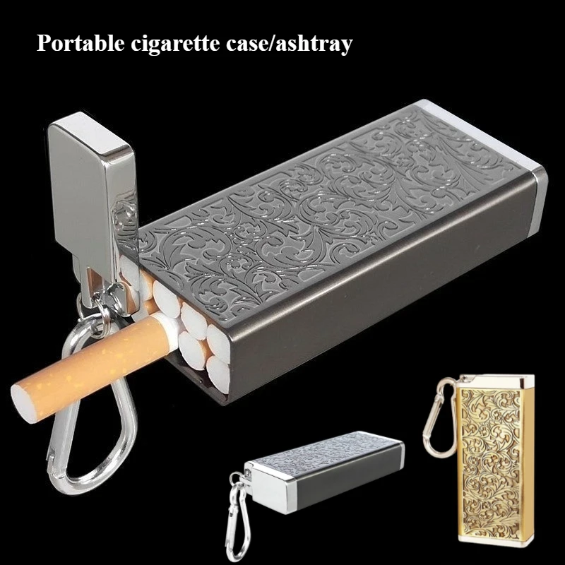 

Portable Pull Up Cigarette Case 8pcs Cigarette Storage Box Outdoor Mini Ashtray Men's and Women's Cigarette Accessories Keychain