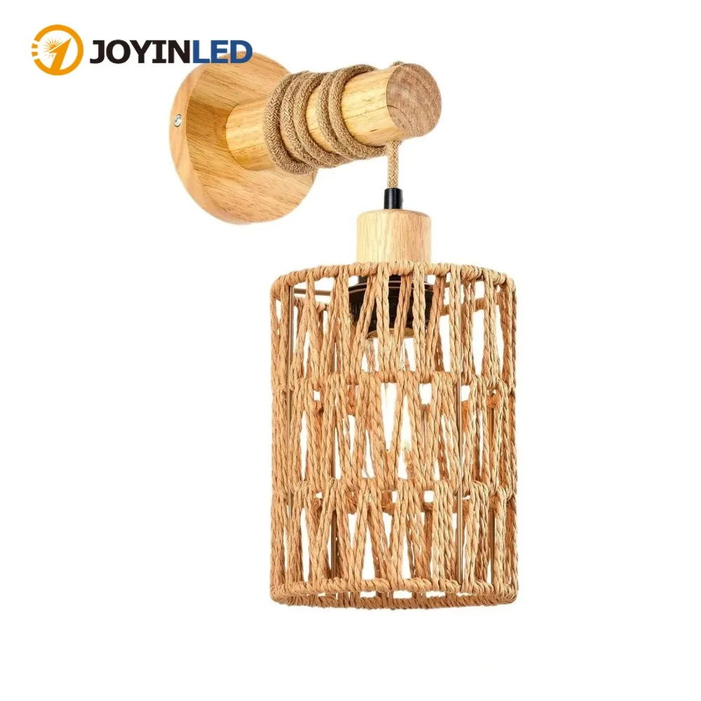

JOYINLED Boho Style Design Rattan Wall Sconces Wall Light Dimmable Wall Mount Light Fixture Wicker Wall lamp for Bedroom Nursery