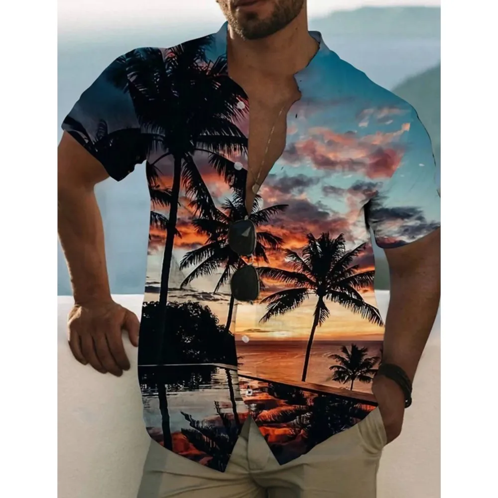 Coconut Tree Summer Hawaiian Shirts Unisex Shirts Palm Turndown Street Outdoor Harajuku Short Sleeved Button-Down Men's Clothing