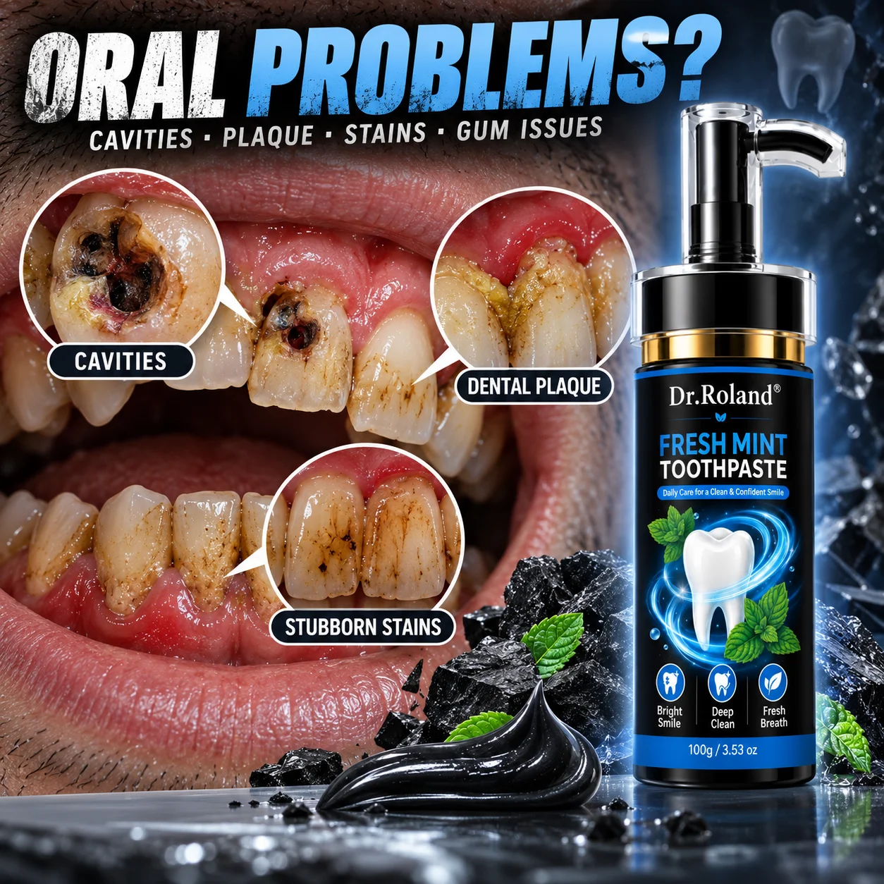 Activated Charcoal Toothpaste Prevent Cavities Plaque Removal Teeth Whitening Nano Hydroxyapatite Sensitive Teeth Fresh Breath