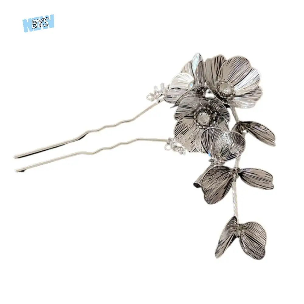 Retro Flower Metal U Shape Hair Stick Gold Silver Hanfu Hairpin Chinese Style Hair Accessories for Women