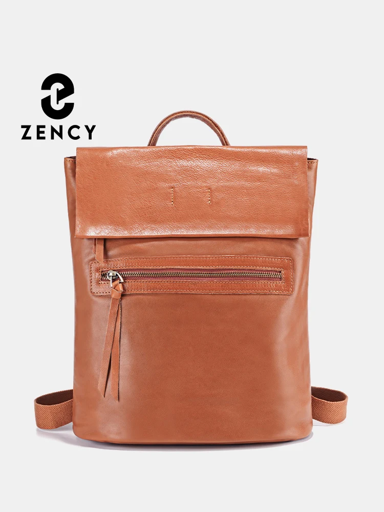 

Zency Women's Retro Cowhide Leather Backpack Large Travel Knapsack Zipper Rucksack Fit 10 inch Ipad A4 Magazine Flap Bag Satchel