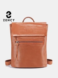 Zency Women's Retro Cowhide Leather Backpack Large Travel Knapsack Zipper Rucksack Fit 10 inch Ipad A4 Magazine Flap Bag Satchel