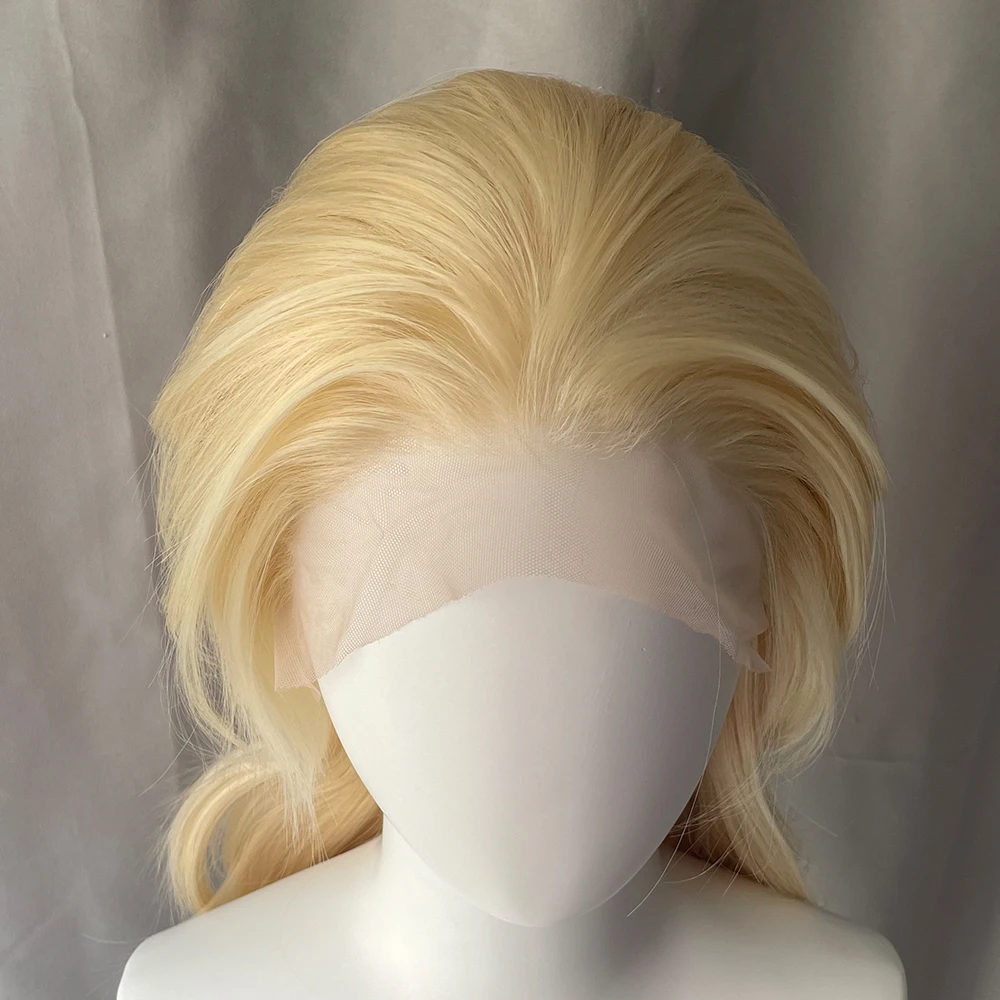 613 ブロンド 13 × 4 合成レースフロントウィッグ女性のための肩の長さのボラコスプレウィッグ男性のためのハーフハンドタイドグルーレスナチュラル