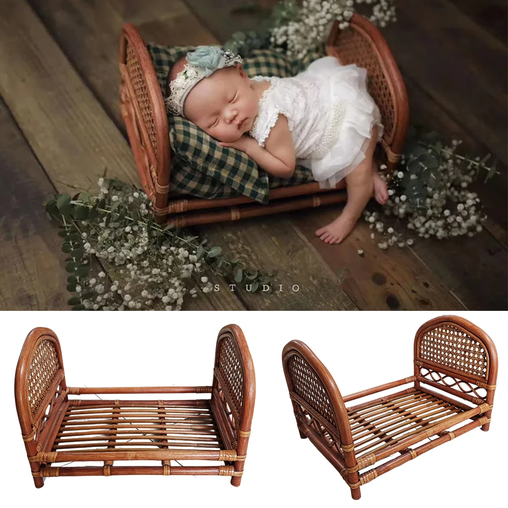 Baby Rattan Bett Neugeborene Fotografie Requisiten Krippen Fotoshooting Möbel posiert Requisite Säugling Fotoshooting Zubehör Süßigkeiten Betten