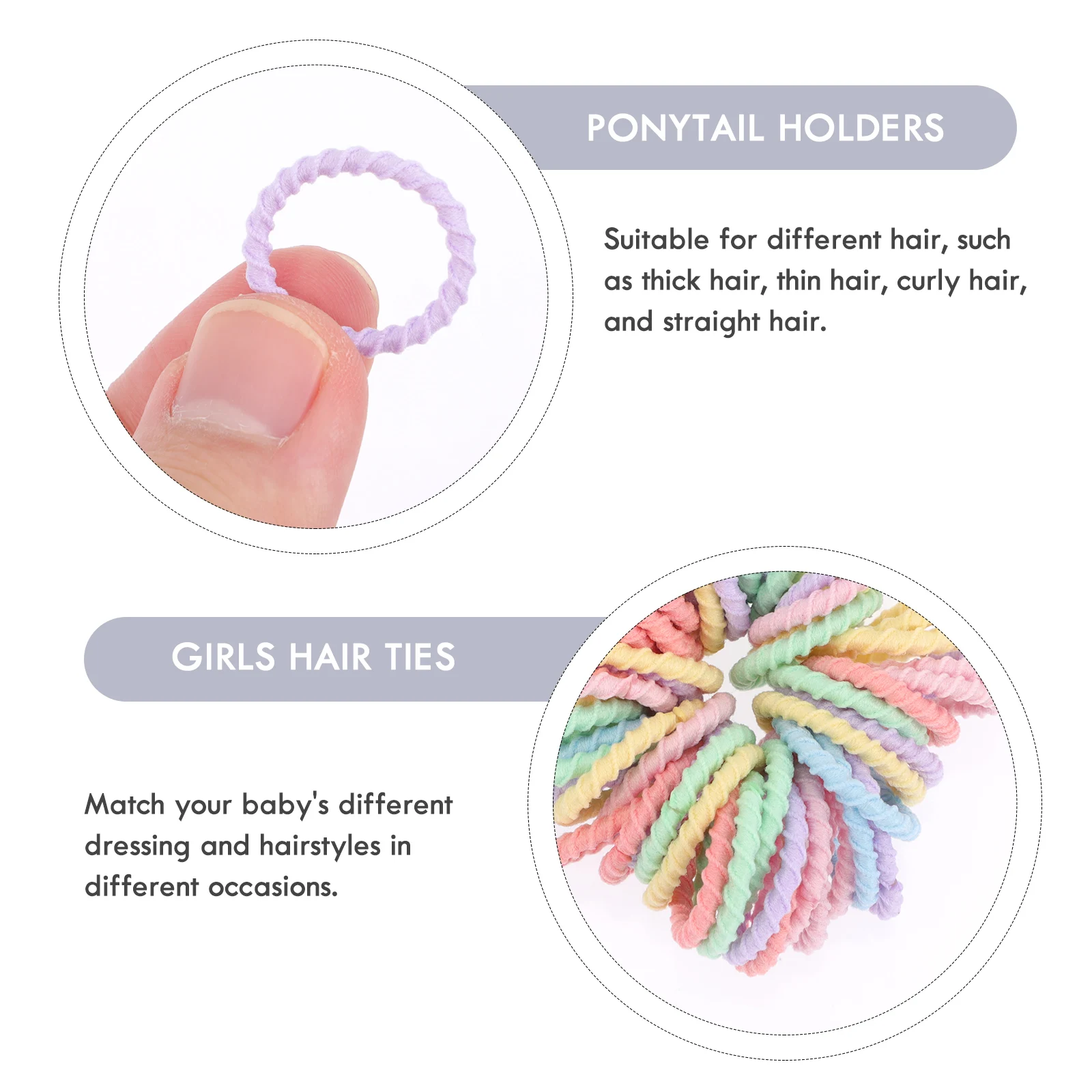 

120pcs Fabric Elastic Various Elastics Hair Ties Hair Types Girls Baby Toddler Ponytail Holders Assorted Colors
