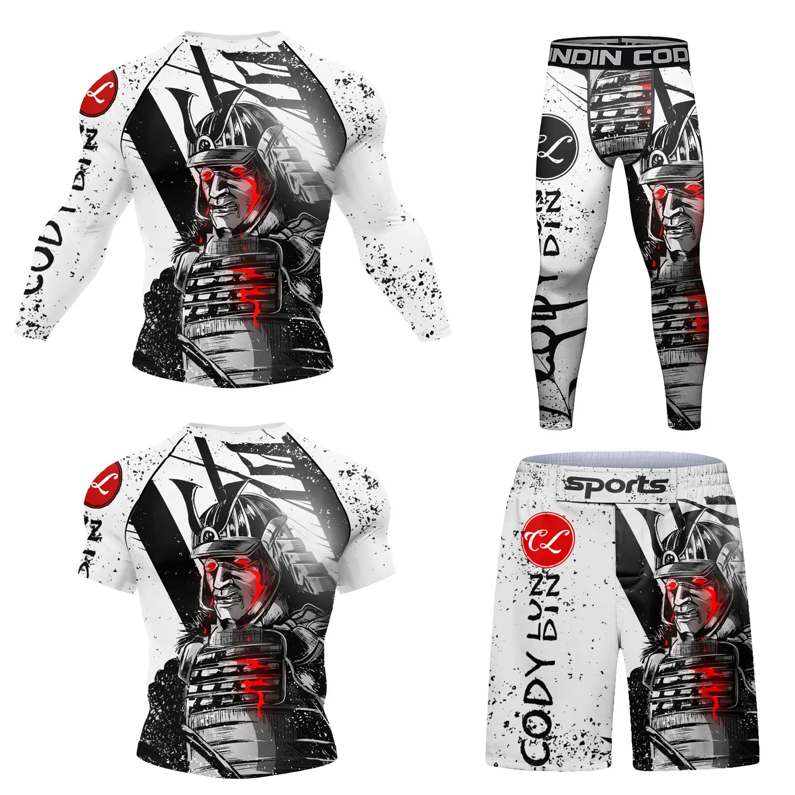 4 Pieces Cody Lundin Skeletal Print Skull Punk jiu jitsu Grappling Rashguard Sets Men Running Gym Tracksuit Compression MMA kits