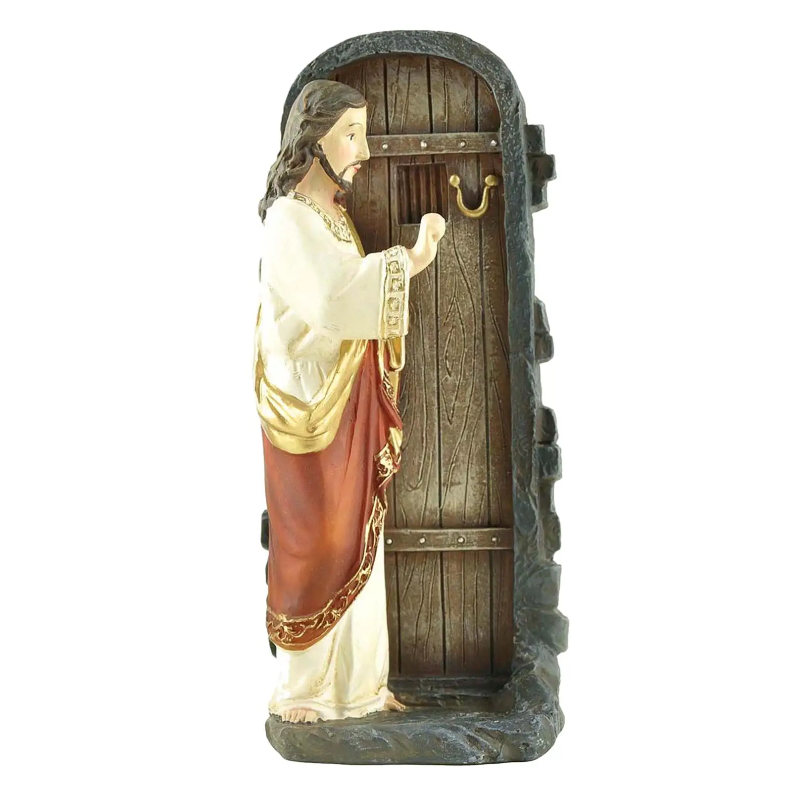 Resin Christmas Jesus Sculpture Door Knock Design Free Standing Shelf Ornament for Home Office Church Decor