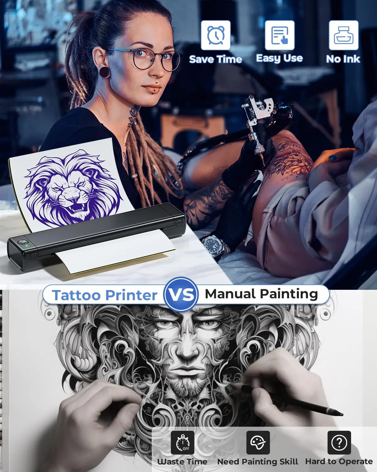 Phomemo M08F Wireless Tattoo Stencil Printer Portable Thermal Transfer Machine A4 Mobile Body Art Maker For Studio Travel