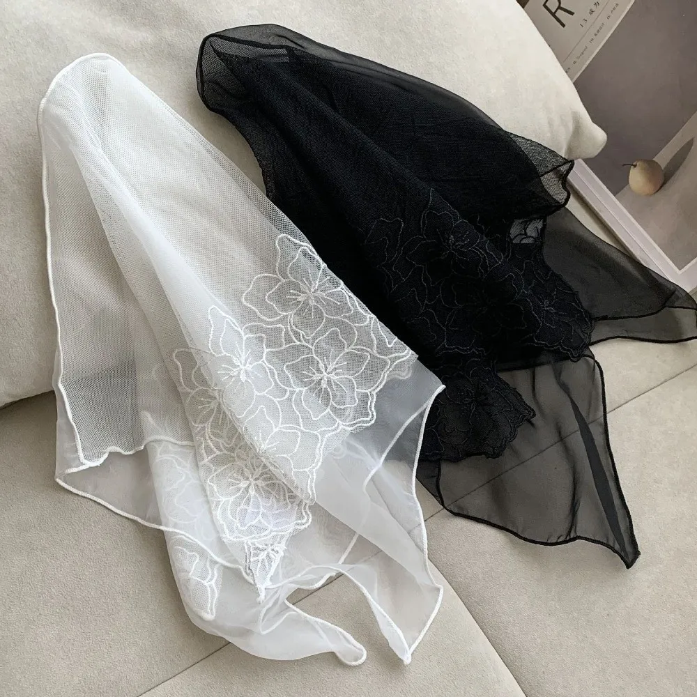 Fashion Floral Pattern Lace Scarf Lightweight Embroidered Hair Wrap Hollow Women Headscarf