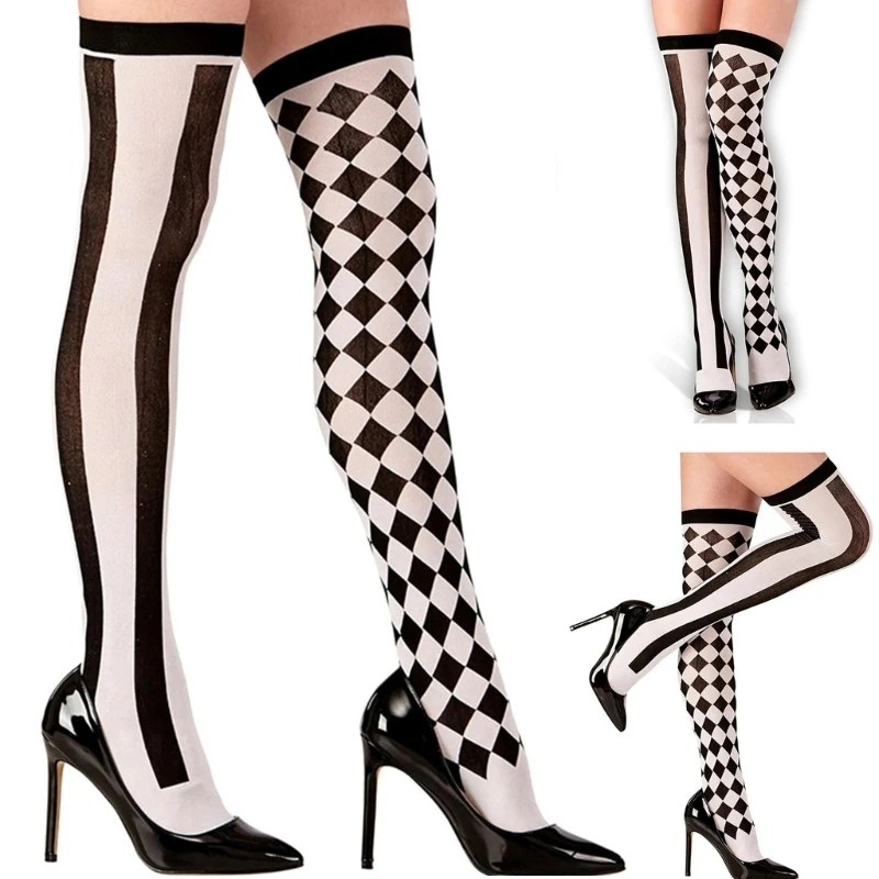 Asymmetrical Striped Over Knee Thigh Highs Sock for Halloween Party Costumes