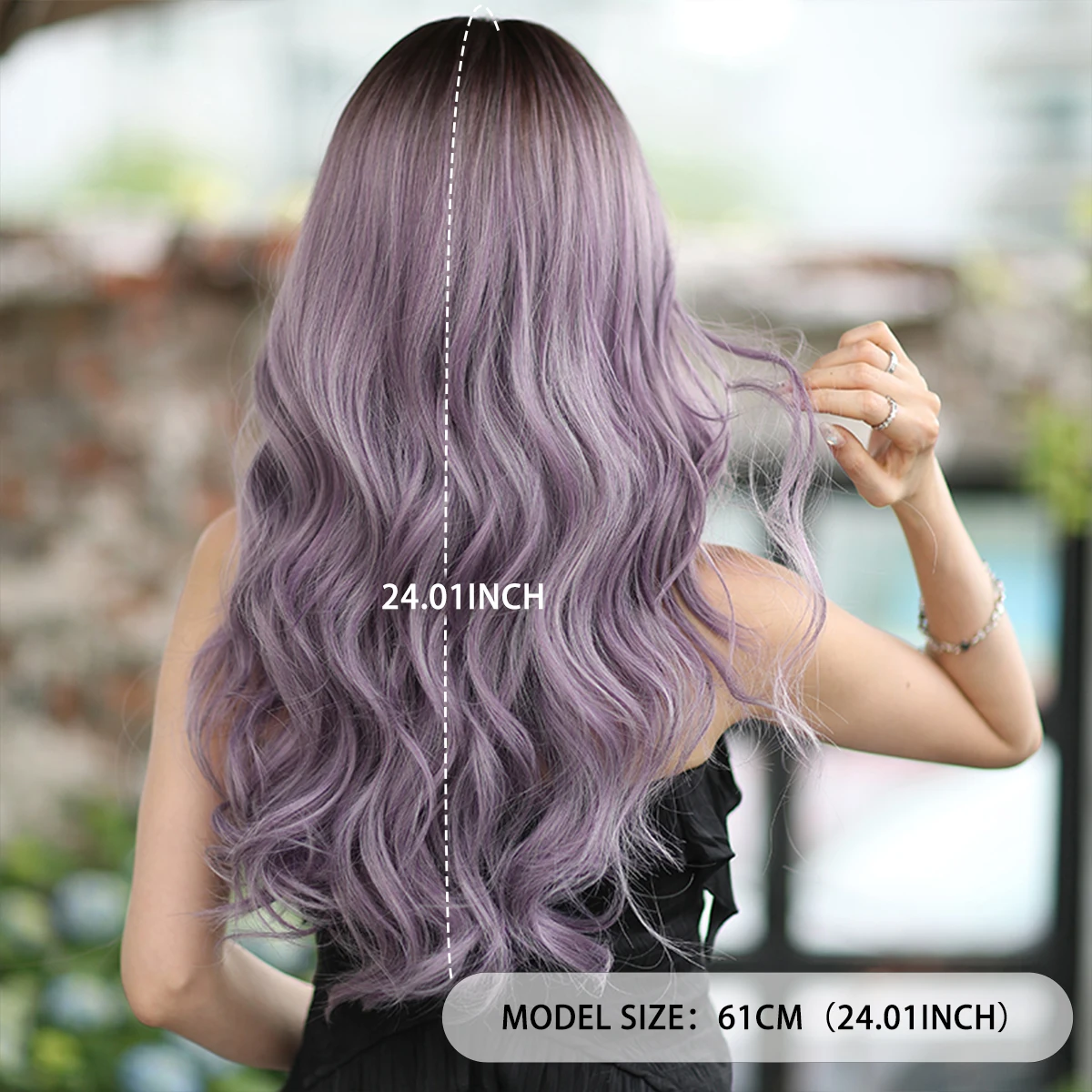 7JHH WIGS Long Water Wave Purple Wig for Women Synthetic Heat-Resistant Modest Fashion Wear and Go Wigs with Dark Roots - view 4