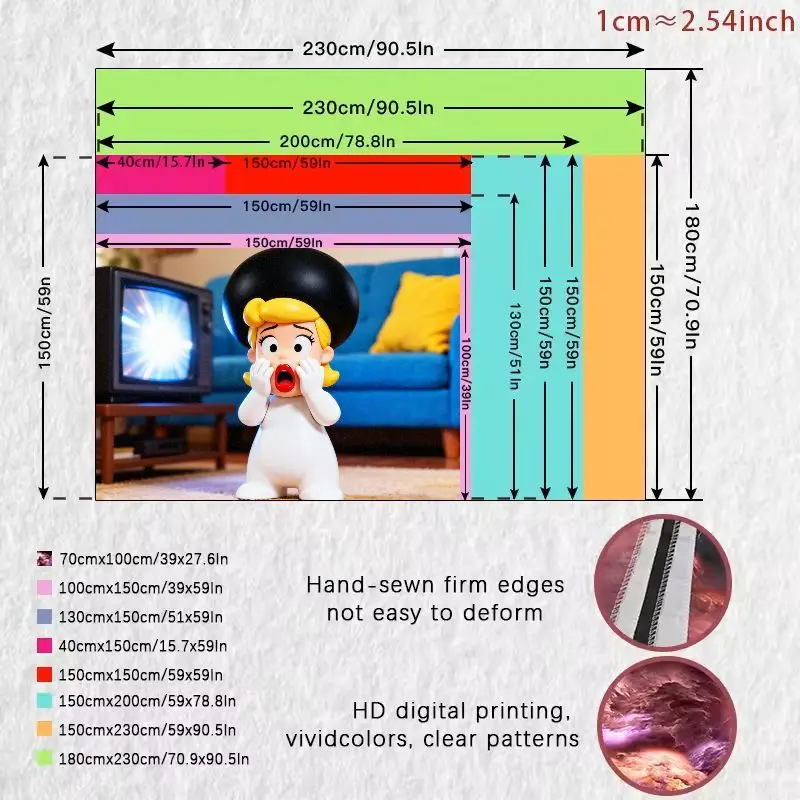 1 Buah Tapestry Gadis Kartun Lucu dengan Topi Bola Hitam Ikonik & TV Retro, Seni Dinding Poliester Modern untuk Ruang Tamu Kamar Tidur