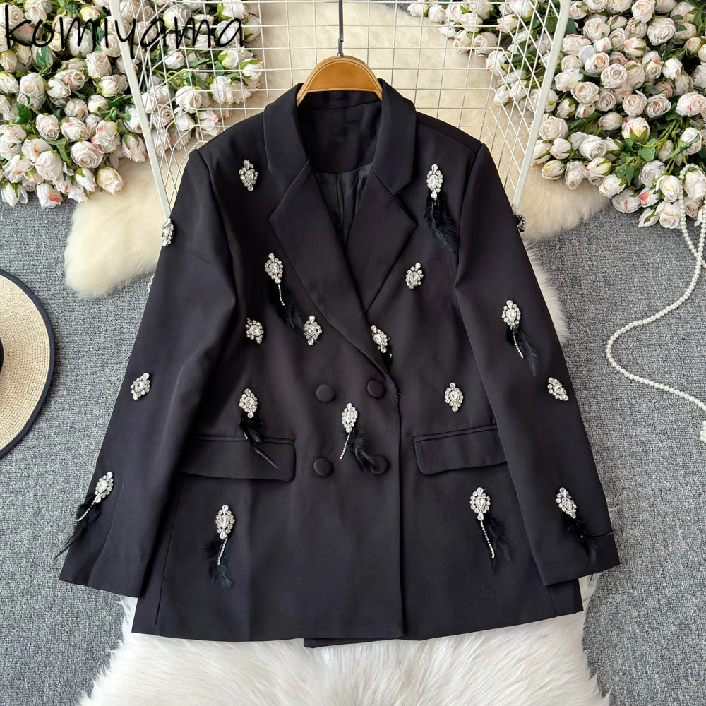 Patchwork Diamonds Outerwears Loose Ropa Mujer Spring Autumn Jacket Women Long Sleeve Abrigos Invierno Suit Collar Jackets